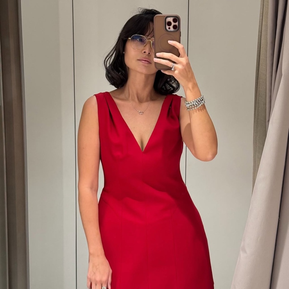 COPY - COPY - COPY - Zara Red Sheath Midi Dress V-Neck Sleeveless